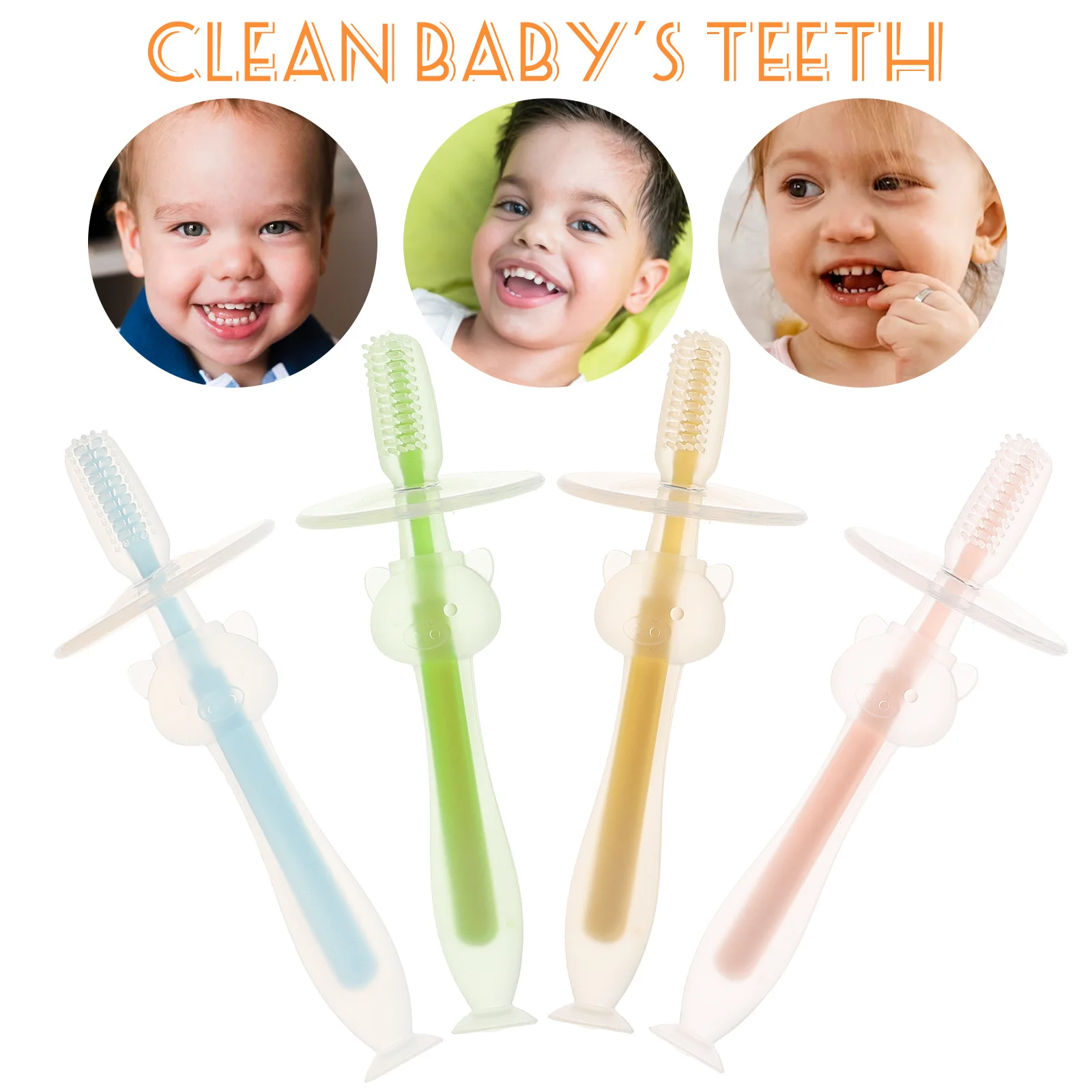 

4 шт. детские зубные щетки 12 месяцев вверх, силиконовая присоска, безопасный материал, предотвращает глотание, простая в использовании детская зубная щетка