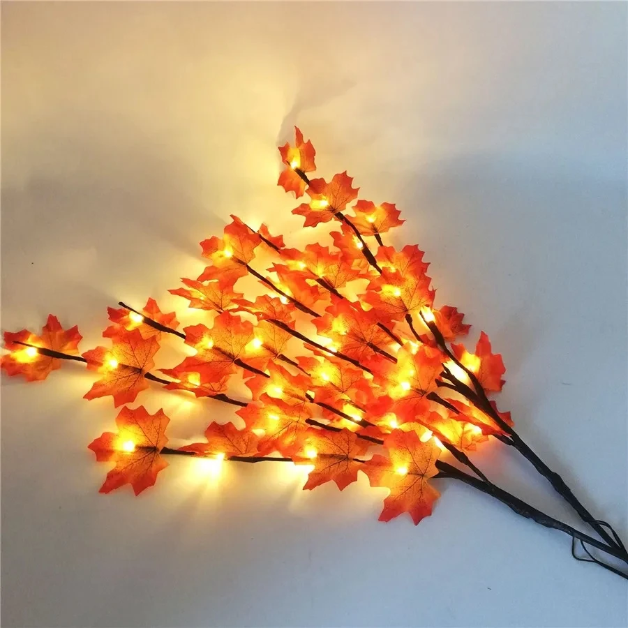 Lámpara de rama de Hojas de arce para decoración de florero de escritorio, 20 LED, 77cm, luz de hadas alimentada por batería, flor de Navidad, boda