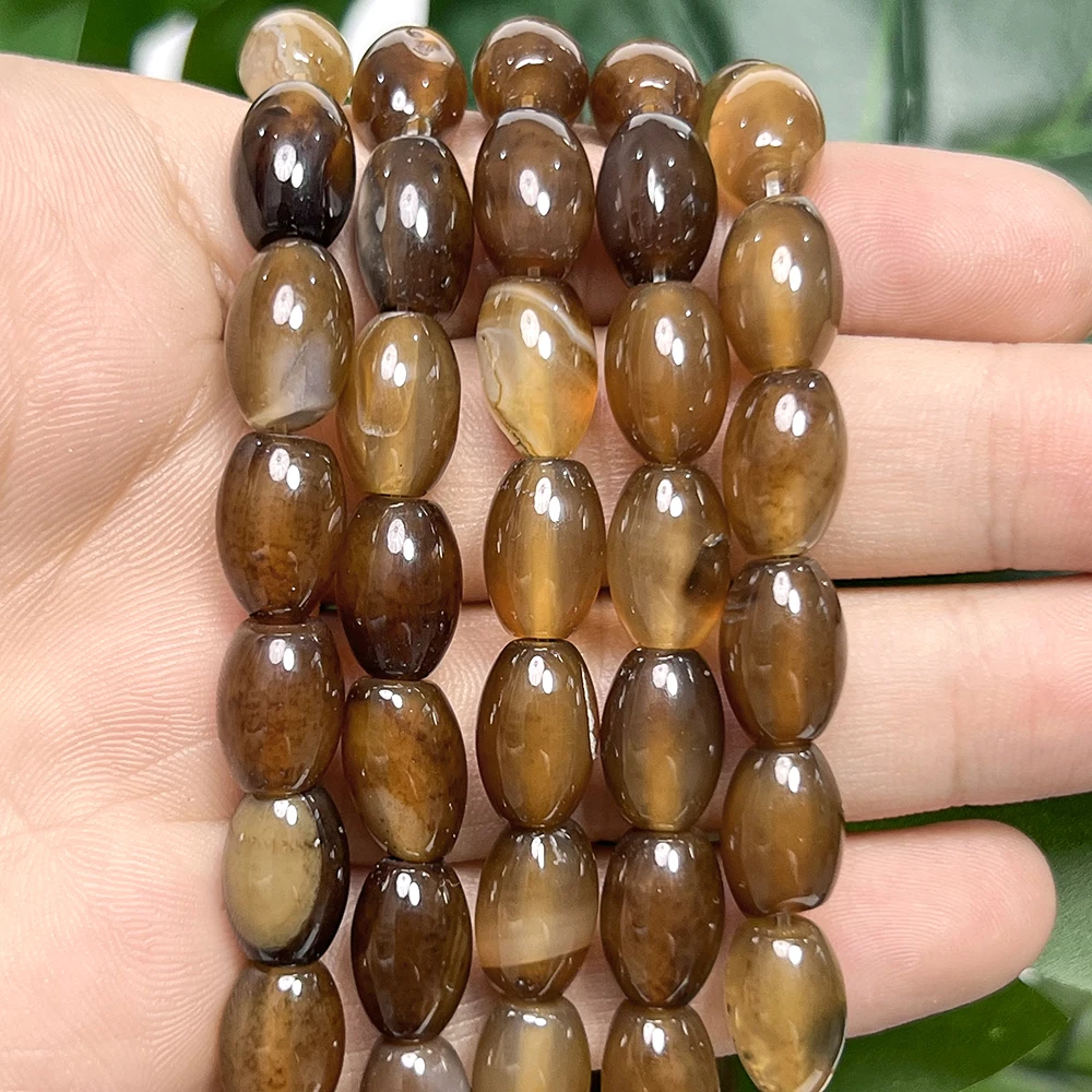 12x8mm Natural Stone Beads Coffee Agate Beads Rice Loose Spacer Beads for Jewelry Making DIY Bracelet Necklace 15inches