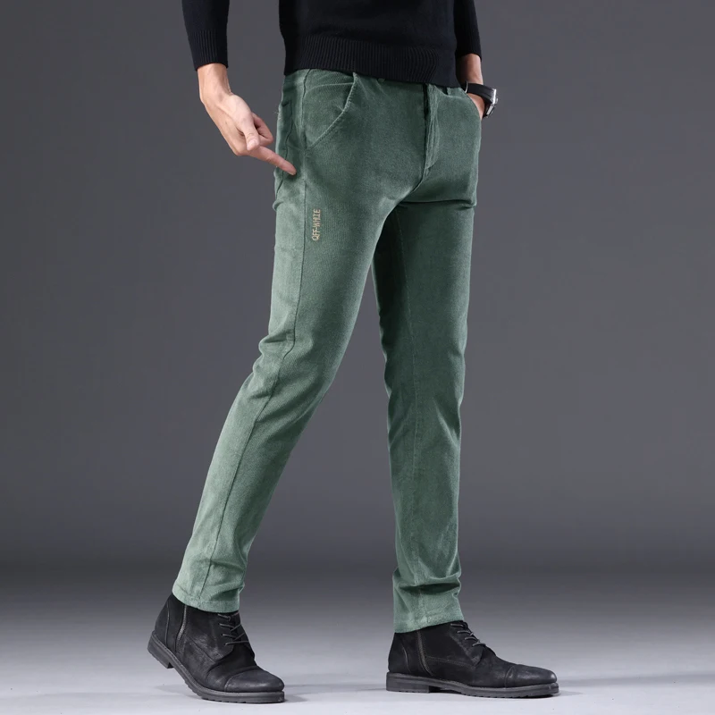 Casual Men\'s Green Brown Thick Corduroy Pants 2024 New Style Fashion Stretch Regular Fit Business Trousers Male Brand Clothes