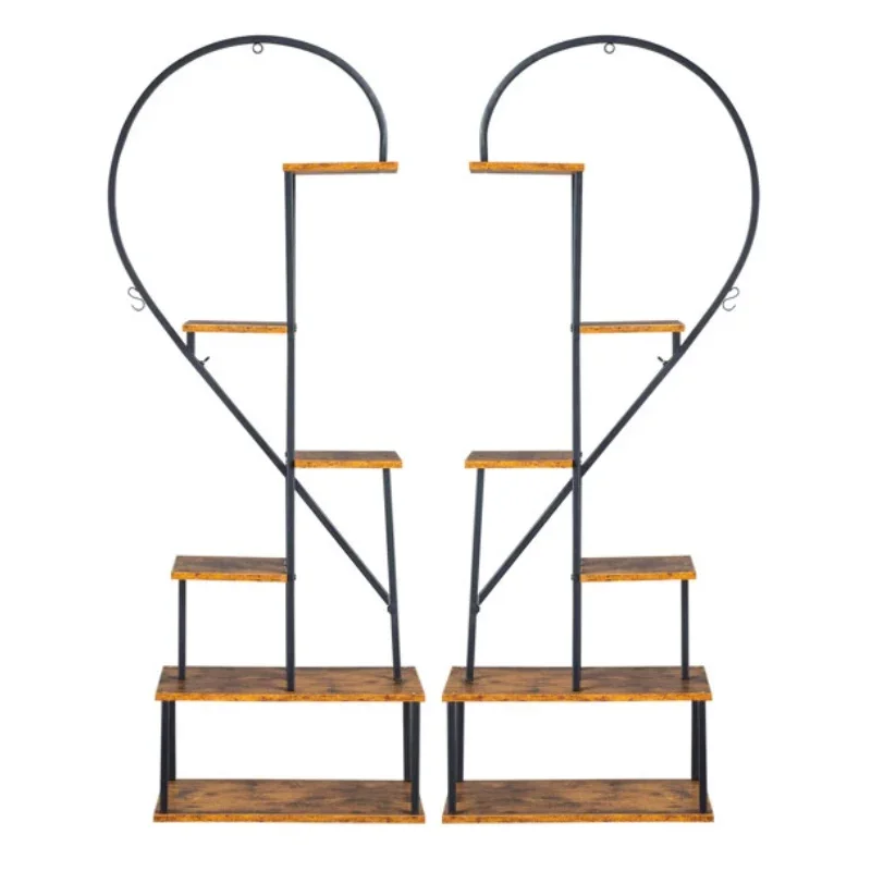 2pcs 6 Layers Half Heart Iron Wood Suitable For Garden Balcony Patio Lawn Home Decoration Plant Stand Iron Flower Stand Black