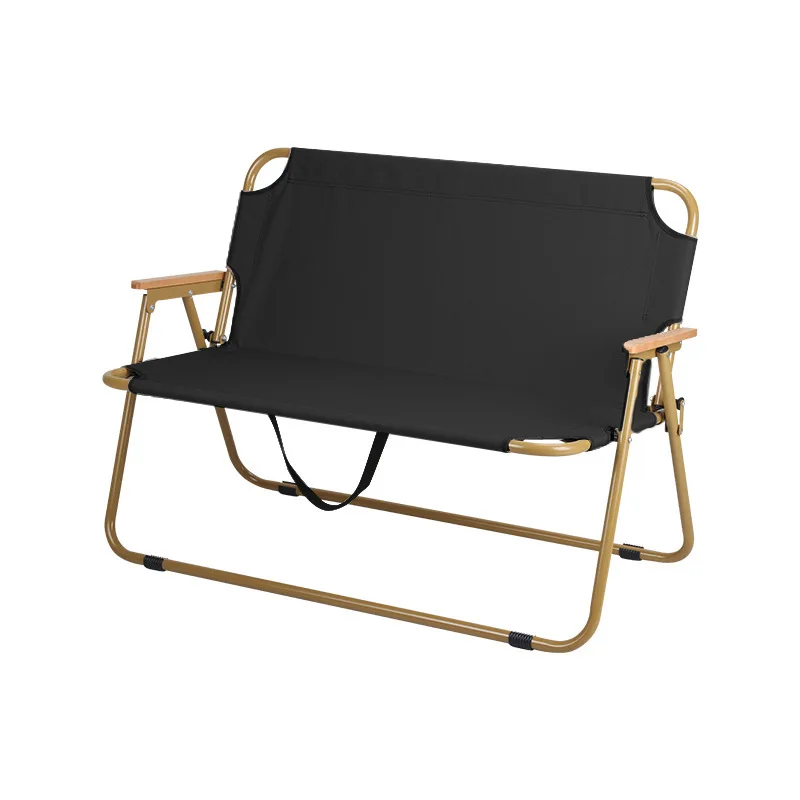 折りたたみ式ダブルシートキャンプチェア、ポータブル屋外芝生ピクニックハイキング、木製アームレストとカップホルダー付き屋外用折りたたみ式