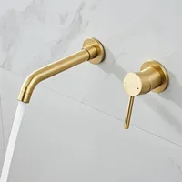 Basin Faucet Brush Gold Bathroom Sink Faucet In-Wall Hot Cold Brushed Gold Basin Spout Mixer Tap Combination Blanoir Brass tap