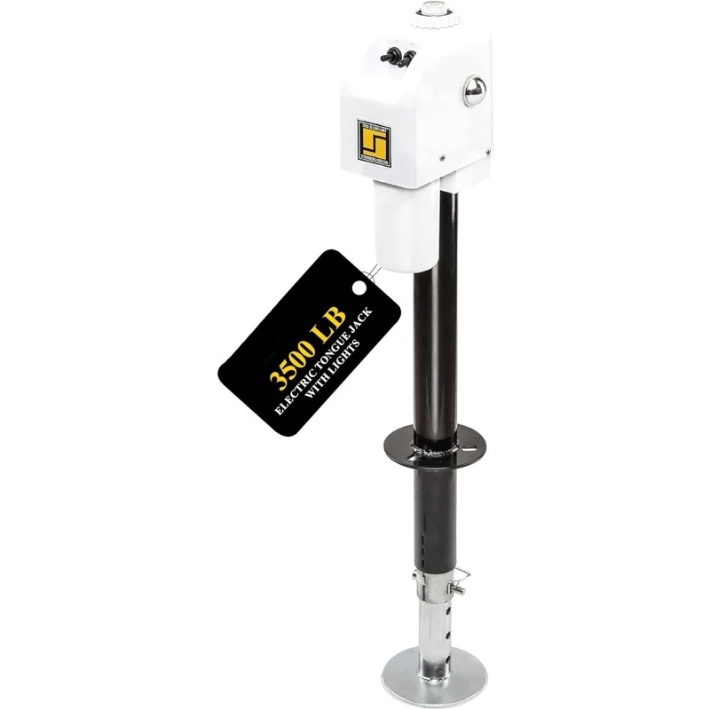 JET-3555 Electric Tongue Jack -  Stabilizing, Leveling & Lifting RV, Camper, Utility Trailers, White, 3500 lb