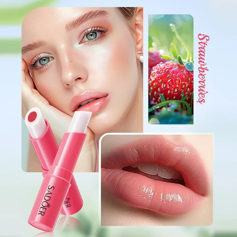 Bálsamo labial nutritivo de larga duración, lápiz labial de agua cambiante cálido de fresa, lápiz labial hidratante que cambia caliente, cuidado de labios coreano