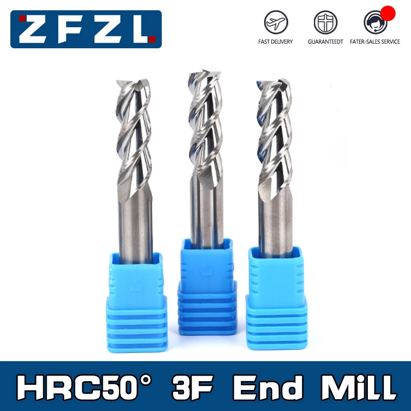 HRC50 3 Flute Aluminum Milling Cutter 1-20MM 50L 75L 100L Carbide End Mill Aluminum Copper Wood Cutter Endmills Cnc Cutter