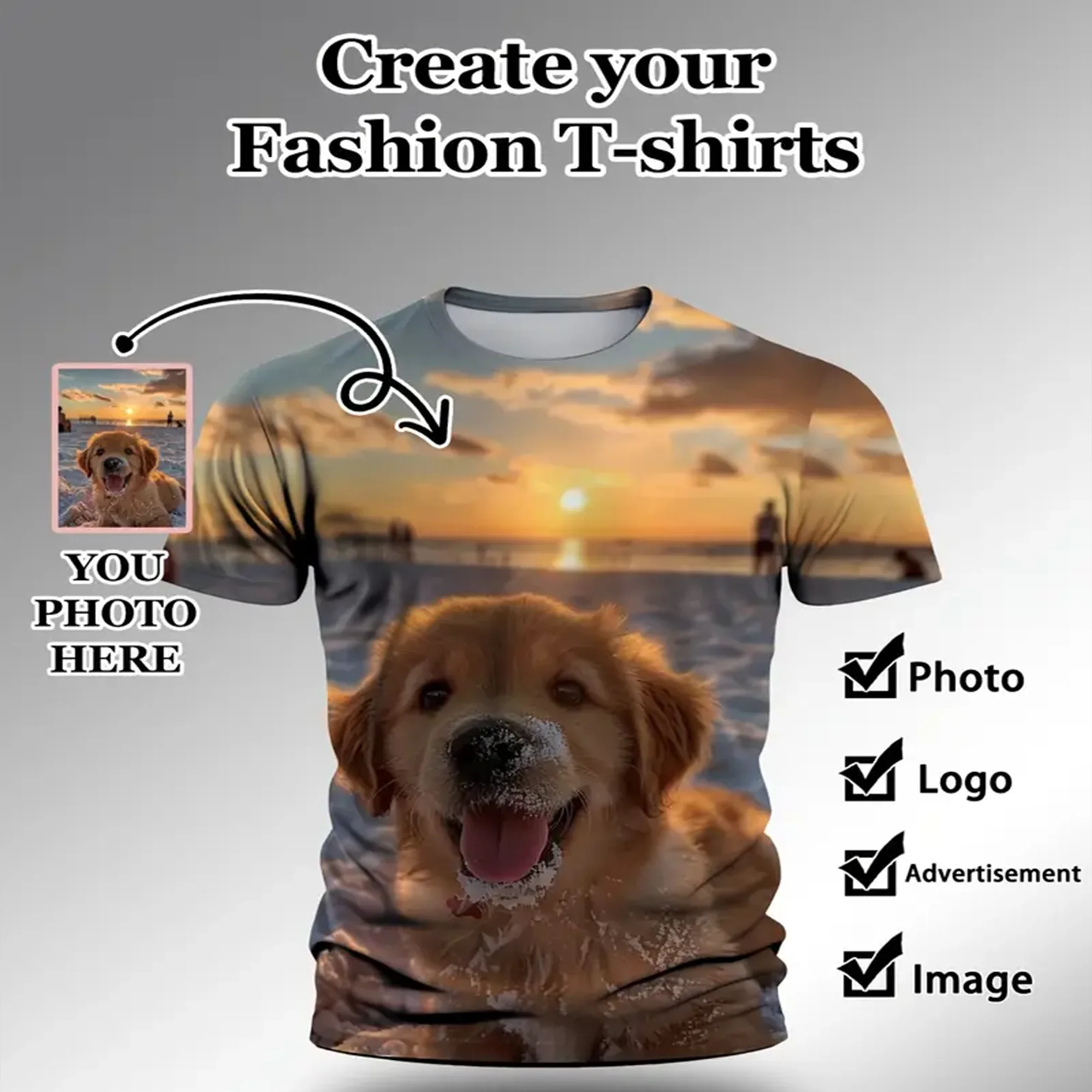 

Summer Sports Street Trend Men's Customized Photo Logo Wholesale 3D Short Sleeved High-quality Printed T-shirt