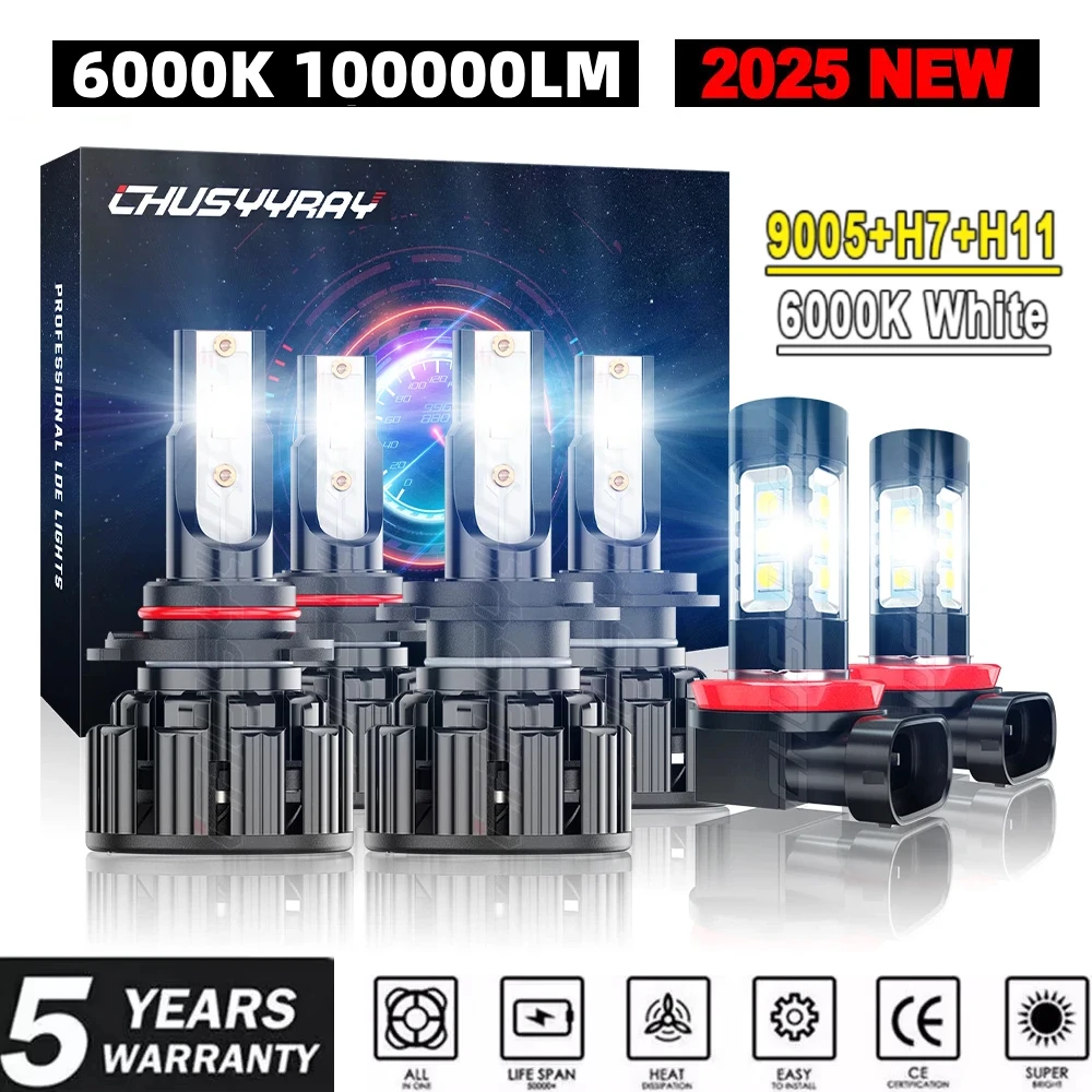 

6x H7 H11 9005 Canbus LED Headlight Kit For Subaru Outback 2010-14 6000K 100000LM 1:1 Same Size Headlight Hi Lo+Fog Light Bulbs