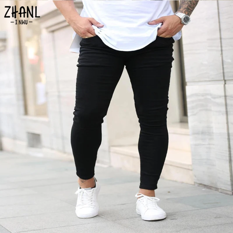 Boyfriend Tight Sexy Jeans Slim Classic Solid Color Denim Pencil Pants Street Motorcycle Denim Fashion Clothing Men\'s Long Pants