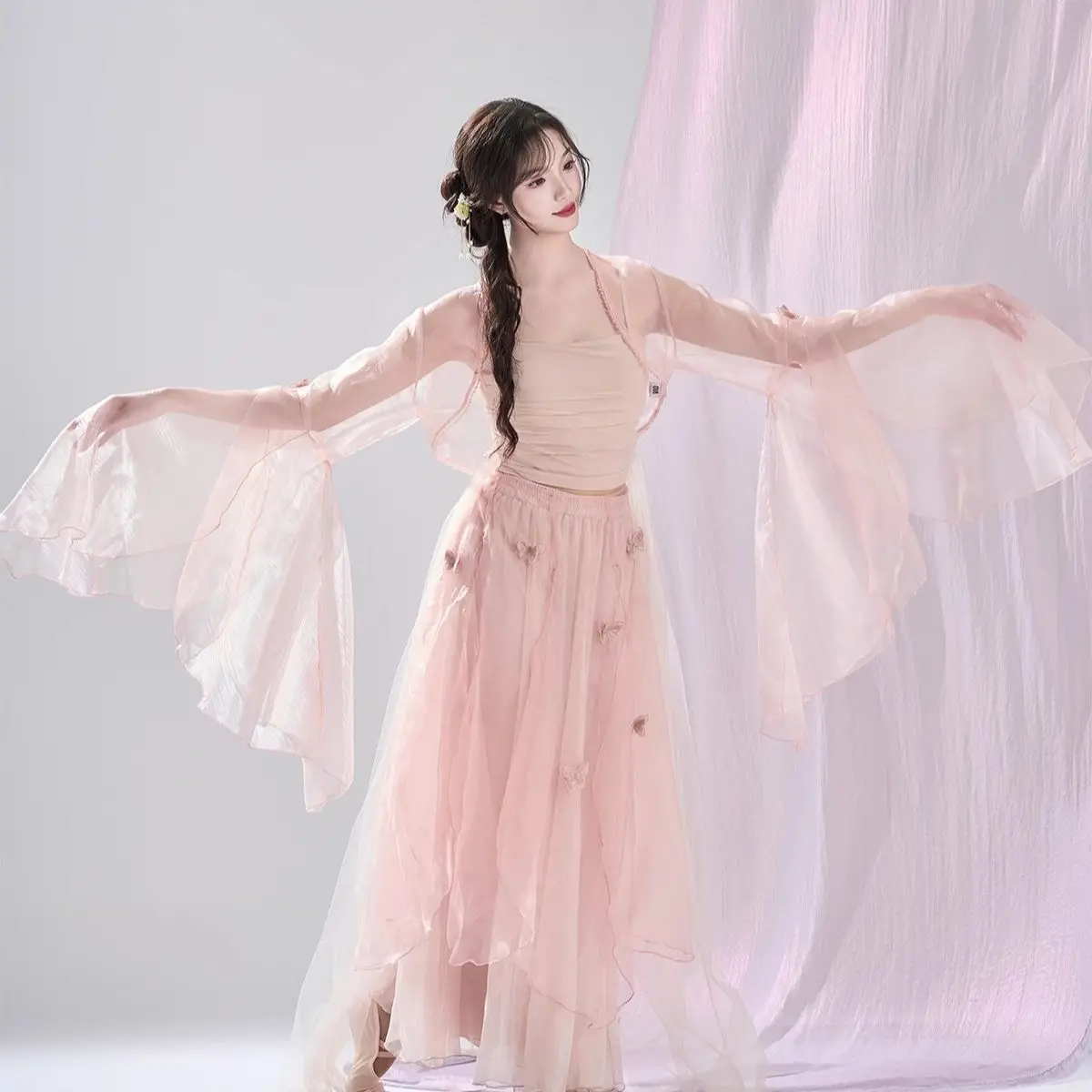 

Новый костюм для выступлений, струящееся газовое платье для классических танцев, новый комплект для практики китайского танца, джаза