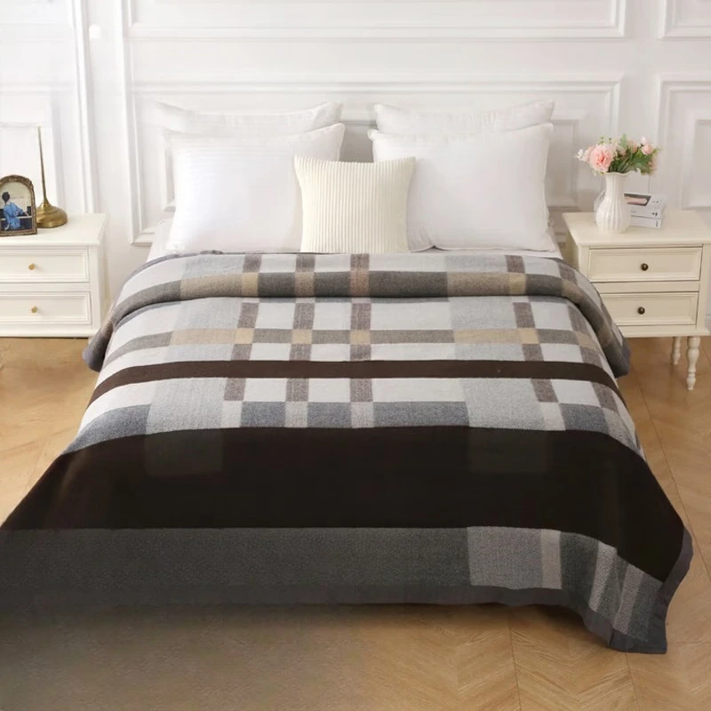 

Household plaid Australian pure wool blanket plaid bed warm and thickened in winter, Santorini 200cmx230cm