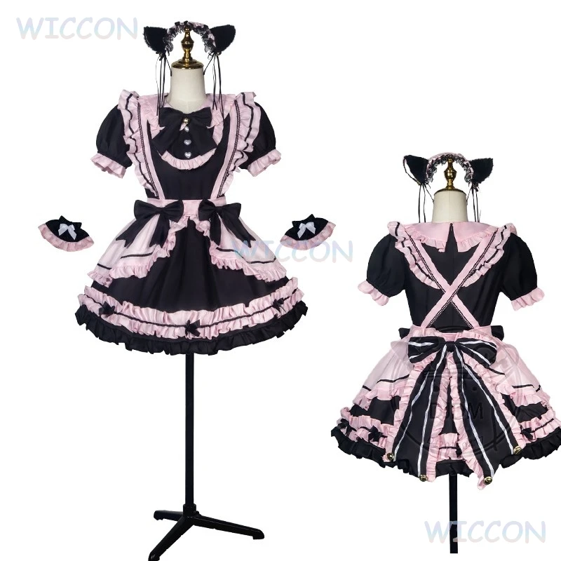 

Jirai Kei Gothic Lolita JSK Dress Short Sleeve Kawaii Bow Maid Party Dress Cosplay Cats Girl Harajuku Cute Pink Ruffles Black