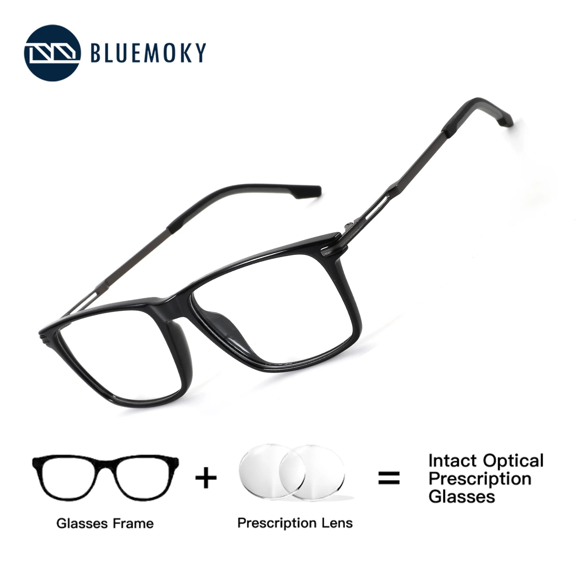 

BLUEMOKY (L Size) Fashion Square Prescription Glasses Men Lunette Computer Correction Glasses Blue Light Lens Progressive Myopia