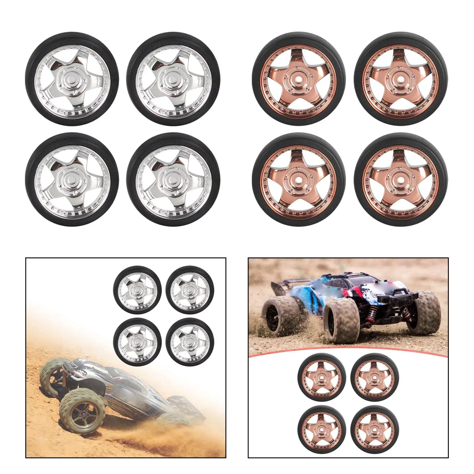 4Pcs RC Drift Tyre, Wheel Rim and Tires Set, 31mm Diameter Replacement for 1/18 RC Drift Rally Car Accessories Repalces Part