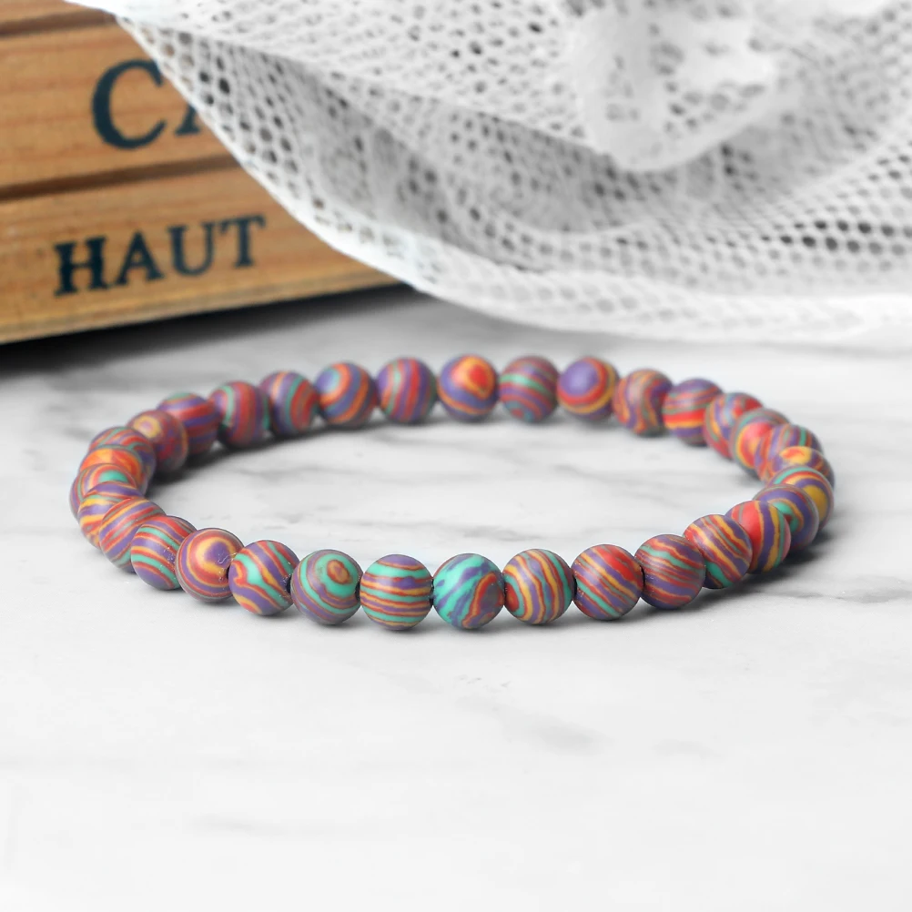 Bohemian Natural Malachite Bracelets 6mm Natural Stone Women Bracelets Men Elastic Rope Strand Bracelet Friendship Jewelry Gifts