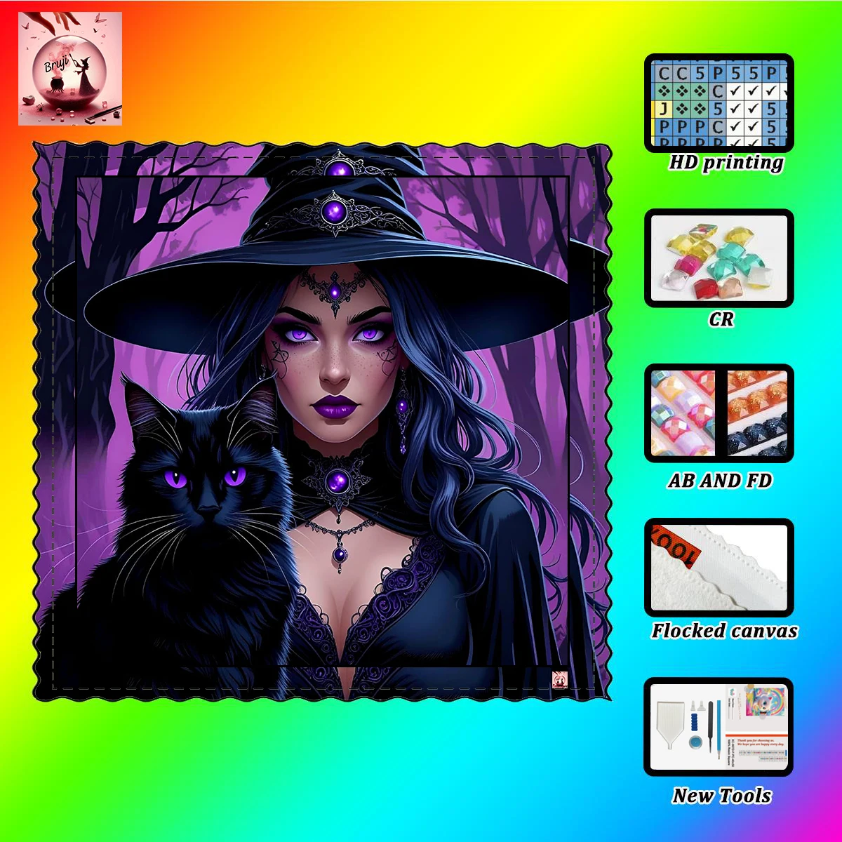 

【mBruji_ Diamond Art】Halloween witch Rhinestone Crystal AB Rhinestone Fairy Dust Rhinestone Perfect Resin Diamond P