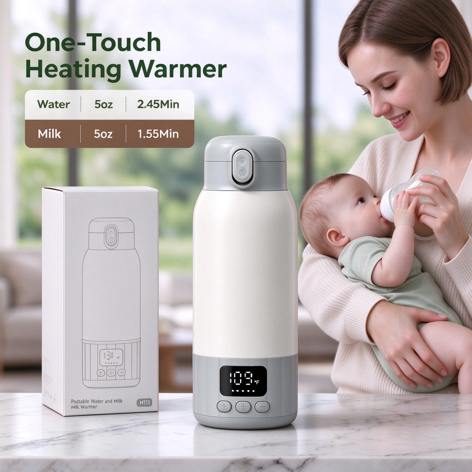 Baby Bottle Warmer for Breast Milk, Baby Travel Essentials Portable Bottle Warmer Fast Heating with Nutrients Preserved Dual Heating Modes for Breast Milk & Water 17OZ Large Capacity
