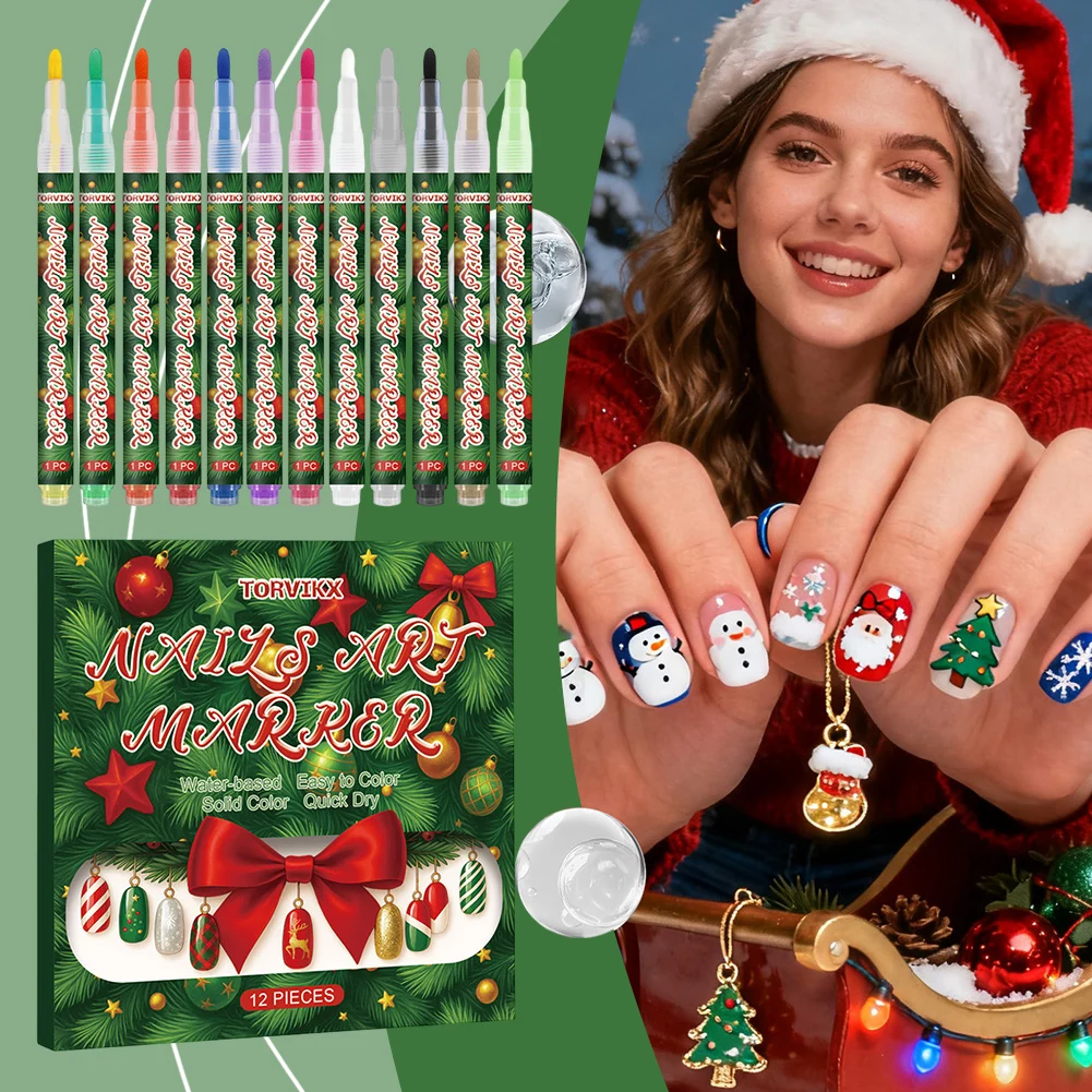 أقلام تصميم مخطط فني للأظافر تدوم طويلاً، موضوع عيد الميلاد، قلم تلوين الأظافر DIY، حفلة عيد الميلاد، قراءة الأظافر #2