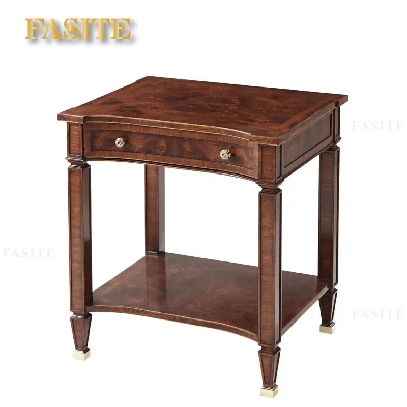 For Neoclassical Solid Wood Bedside Cabinet Carved Flower Nightstand Small Corner Table for Bedroom Living Room