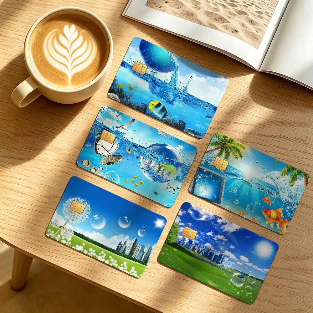 Frutiger Aero Art Credit Card Public Transportation Cards Protective Sticker Waterproof Card Face Decoration 4PCS