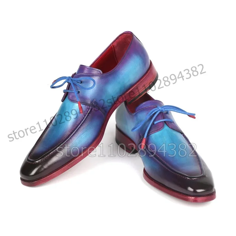 

Blue Black Sewing Design Square Toe Men Derby Shoes Fashion Lace up Men Shoes Luxurious Handmade Party Banquet Men Dress Shoes