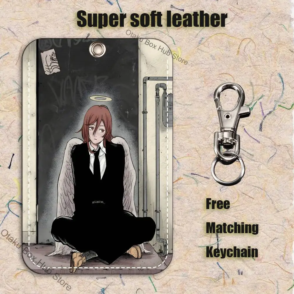 Anime Angel D-Devil Pattern 1Pc PU Leather Card Holder Keychain Key Ring Door Lock Access Tags ID Card Case Keychain Card