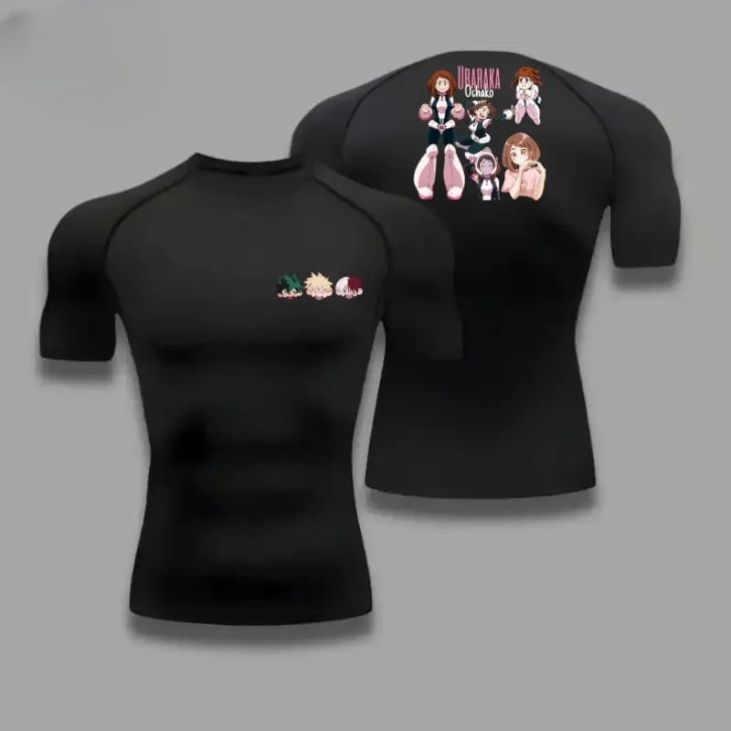 Camisa de compresión para hombre, camiseta de entrenamiento de secado rápido con estampado Uraraka Ochako, camiseta ajustada transpirable que absorbe el sudor, resistente al sudor