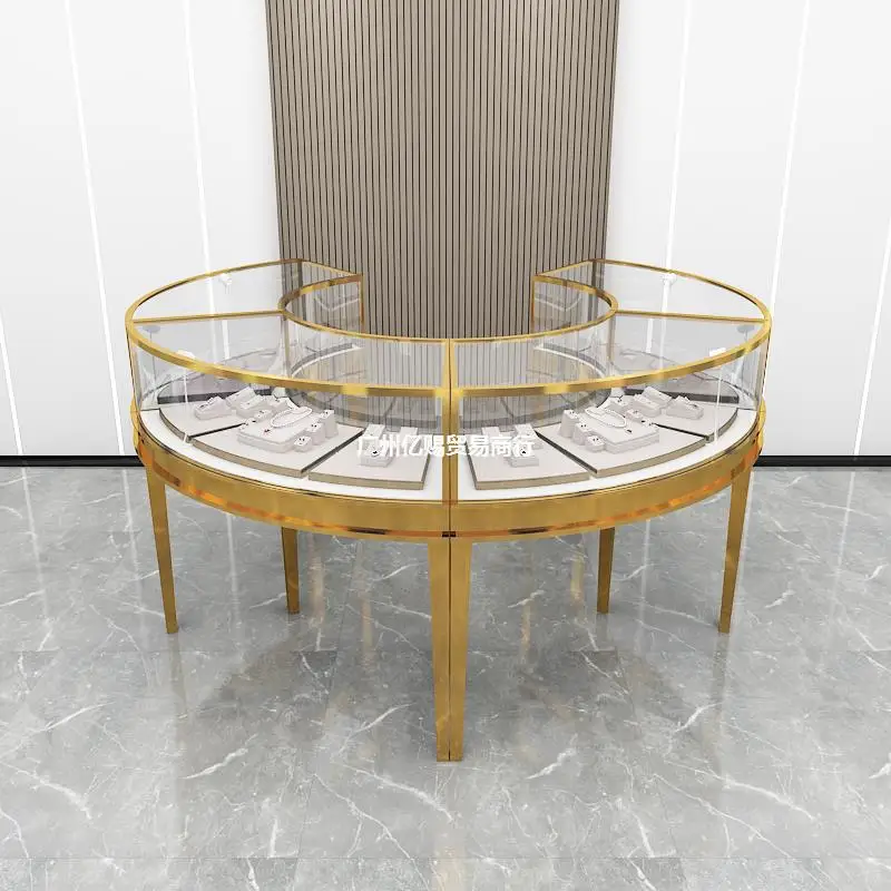 Customized. Stainless Steel Jewelry Display Cabinet High-Grade Curved Curved Glass Showcase Ornament Glasses Watch Counter