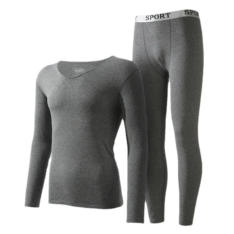 Mens V-neck Thermal Underwear Set Traceless Fleece Slim Comfortable Top & Bottom Set Cold Weather Ultra Soft Thermal Clothes