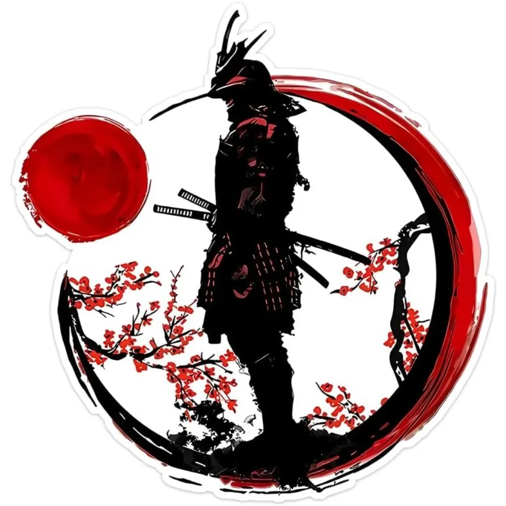 

Samurai & Cherry Blossom Vinyl Sticker, Waterproof 2D Flat Decal for Car, Laptop & Motorcycle