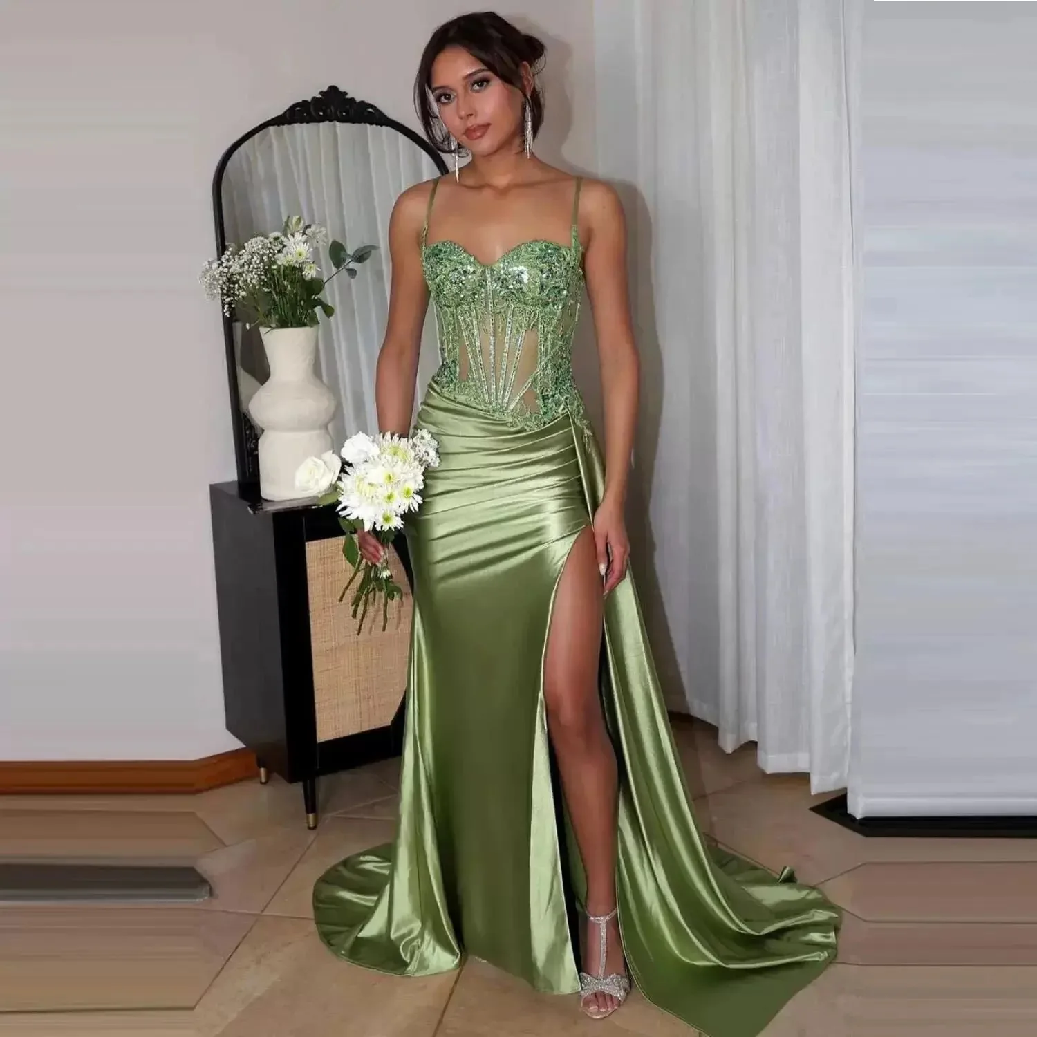 

New een Strapl Long Split Evening Gown 2026 mid Waist Chiffon Adult Ceremony Dr Women's Faion Ele Tailored