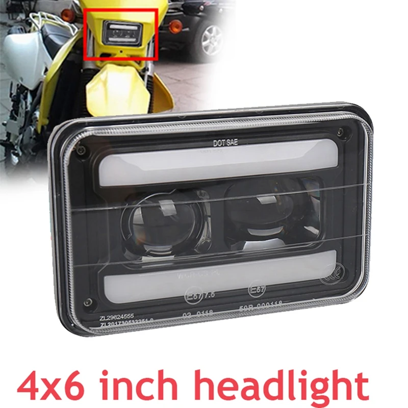 Motorcycle Rectangular 4X6 Inch LED Headlight Projector High Low Beam Sealed For Suzuki DRZ Honda XR250 XR400 XR650