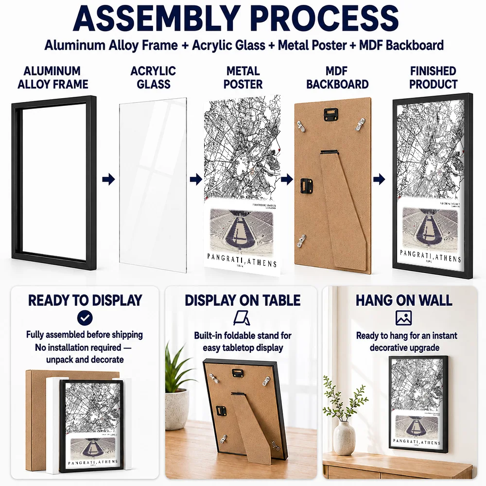 Athens Panathenaic Stadium Map Metal Poster With Aluminum Alloy Frame Personalized Line Drawing Wall Art For Office Reception