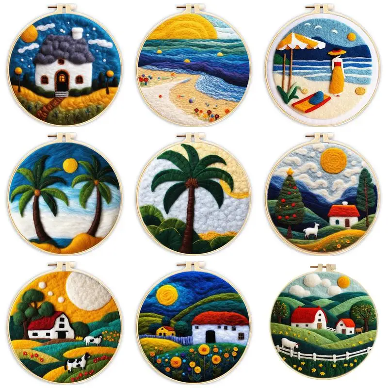 

RUOPOTY 1 Pack House Pattern Needle Felt Starter Set Wool Felting Painting Kit With Embroidery Kit Funny Diy Felt Needle Wool