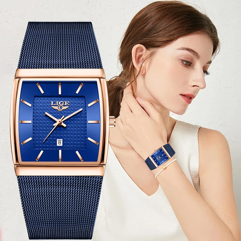 

LIGE Elegant Woman Watch Classic Luxury Casual Simple Dial Steel Mesh Belt Waterproof Auto Date Quartz Women Watches Gifts Reloj