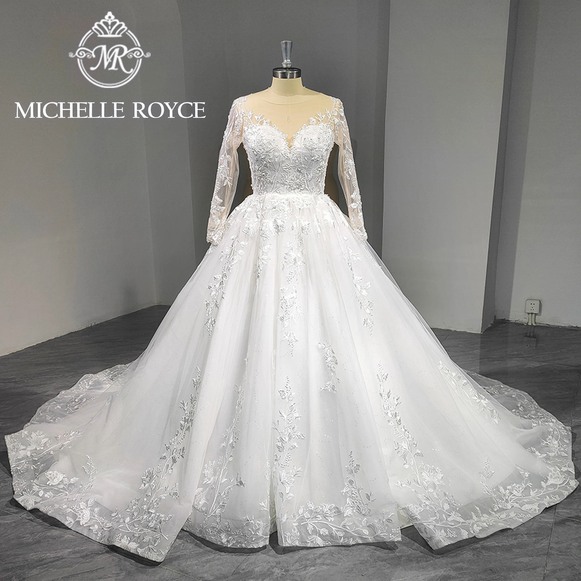 

Michelle Royce Ball Gown Wedding Dress 2024 Exquisite Sweetheart Appliques Long Sleeve Wedding Gown For Bride Vestido De Novia