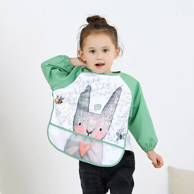 Cartoon New Cute Bibs Children Baby Kids Toddler Waterproof Long Sleeve Art Smock Feeding Bib Apron Fit 1-7 Years Baby Stuff