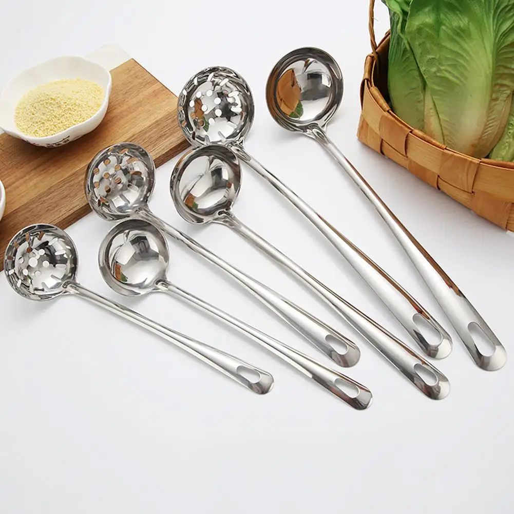 Colander Soup Spoon Anti-scalding Long Handle Thick Stainless Steel Strainer Skimmer Porridge Hot Pot Spoon Cooking Tools посуда