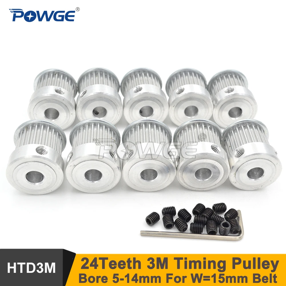 

POWGE 50pcs 24 Teeth 3M Timing Pulley Bore 5/6/6.35/8/10/12/14mm Fit Width 15mm 3M Belt 24T 24Teeth 3M Pulley Engraving Machine