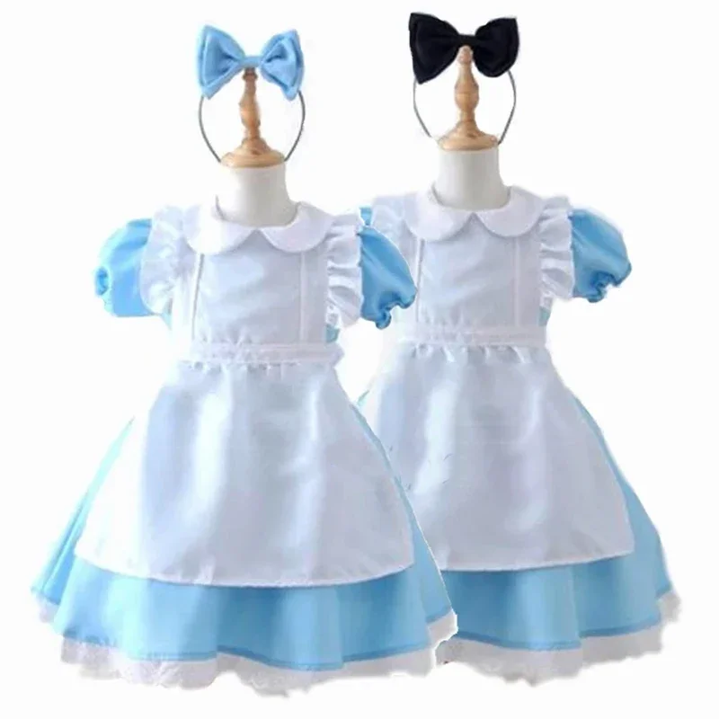 Halloween bebê crianças meninas anime alice aventuras azul fantasia vestido de festa alice sonho criança sissy empregada lolita cosplay traje