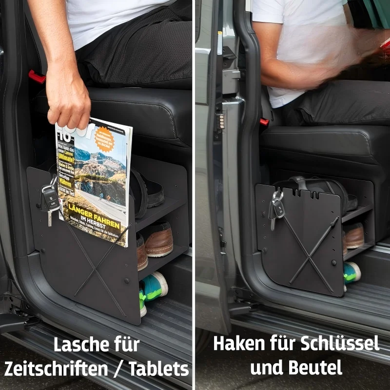 

1set RV Shoe Rack Black Passenger Side Shoe Organiser Shoe Bag For VW T5 T6 T6.1 California Caravan Camper Van RV Accessories