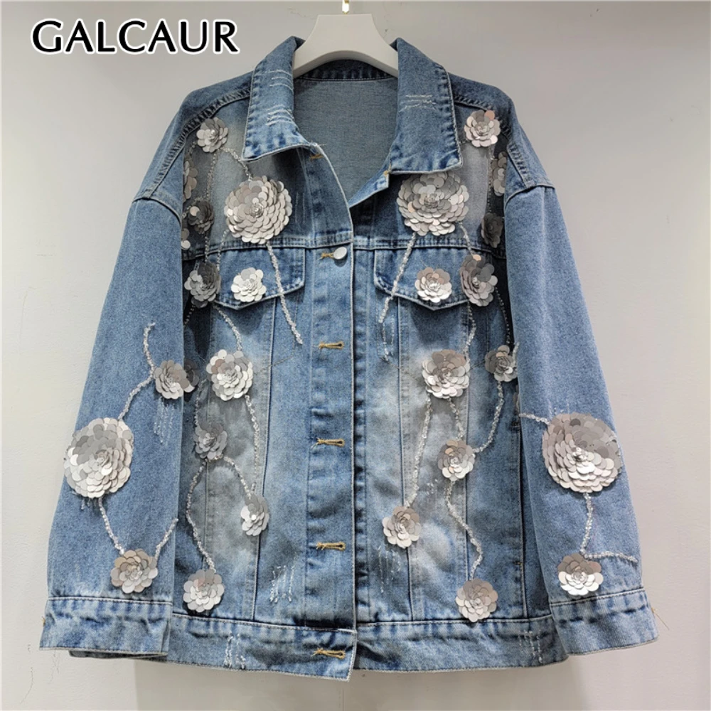 

GALCAUR однотонные свободные куртки с блестками для женщин, лоскутное однобортное пальто с лацканами и длинными рукавами, стиль женской одежды