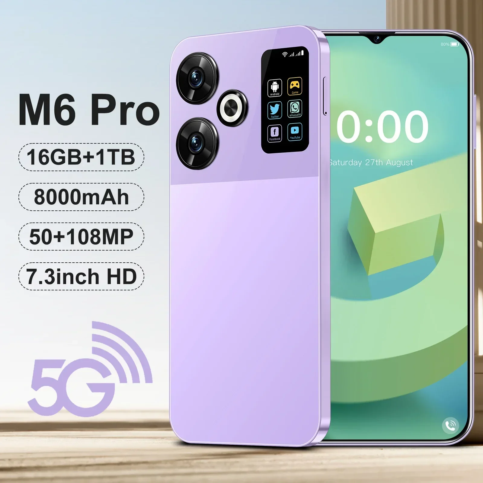 New M6 Pro Smartphone Android Large Screen HD Dual-Sim Smartphone Global Version Mobile Phone Cheap S22 Ultra Celulares