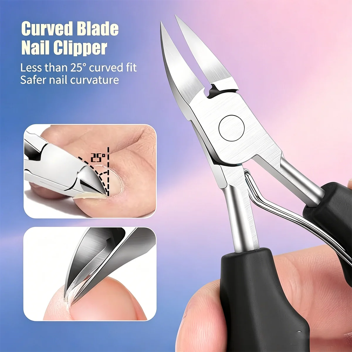5Pcs Stainless Steel Toenail Clipper Set, Heavy Duty Pedicure Kit for Thick Nails Professional Nail Grooming Tools