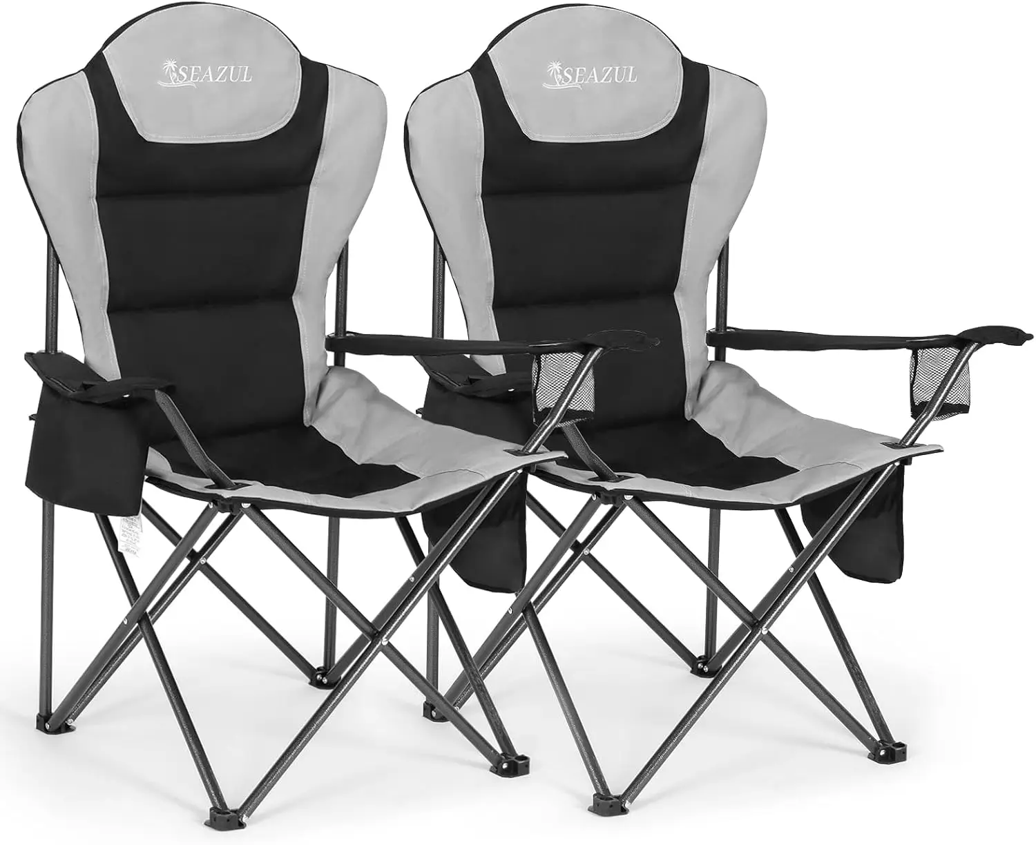 

Heavy Duty Folding Camping Chairs 2 Pack with Cup Holder & Cooler Bag, Supports 380 LBS for Outdoor Travel