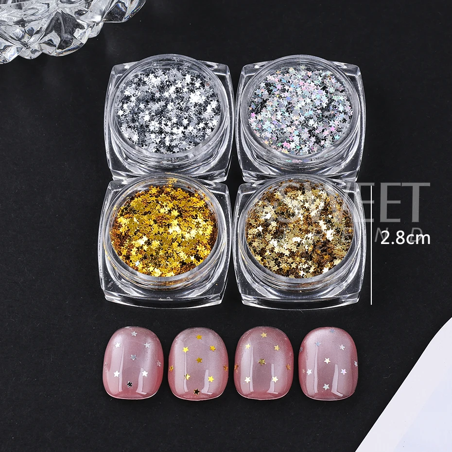 4 Colors Laser Silver Gold Star Nail Sequins Holographic Mini Pentagram Flakes Slices Spangles Manicure Decoration Accessories