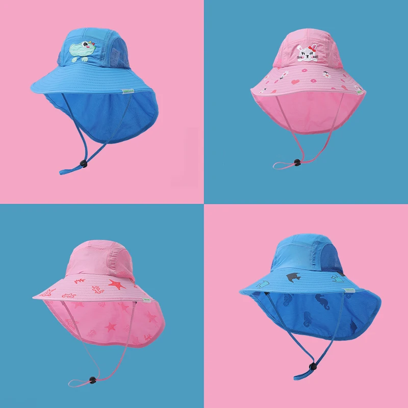 

3-8Y Children's Sun Protection Hat Baby Sun Hat Boys Large Brim Sun Hat Girls Fisherman Hat UV Protection Summer