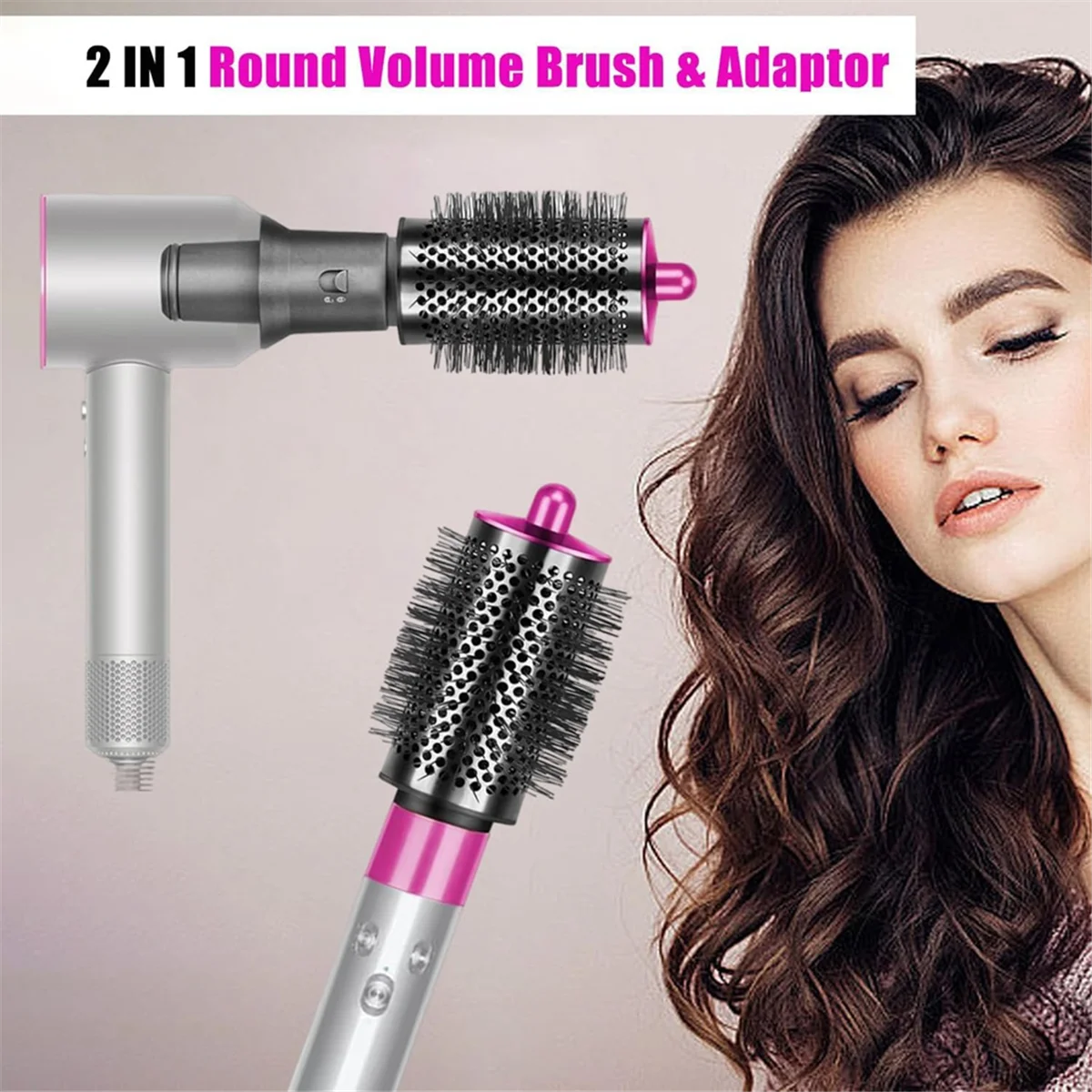 A01M Large Round Volumizing Brush for Dyson Airwrap Hair Dryer Multi-Styler with Adapter Curling Hair Tool,Rose Red