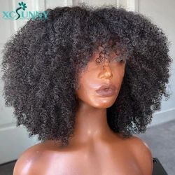 Xcsunny-Perruque Brésilienne Naturelle Remy avec Frange, Cheveux Crépus Bouclés, Afro, Fait à la Machine, Densité 200
