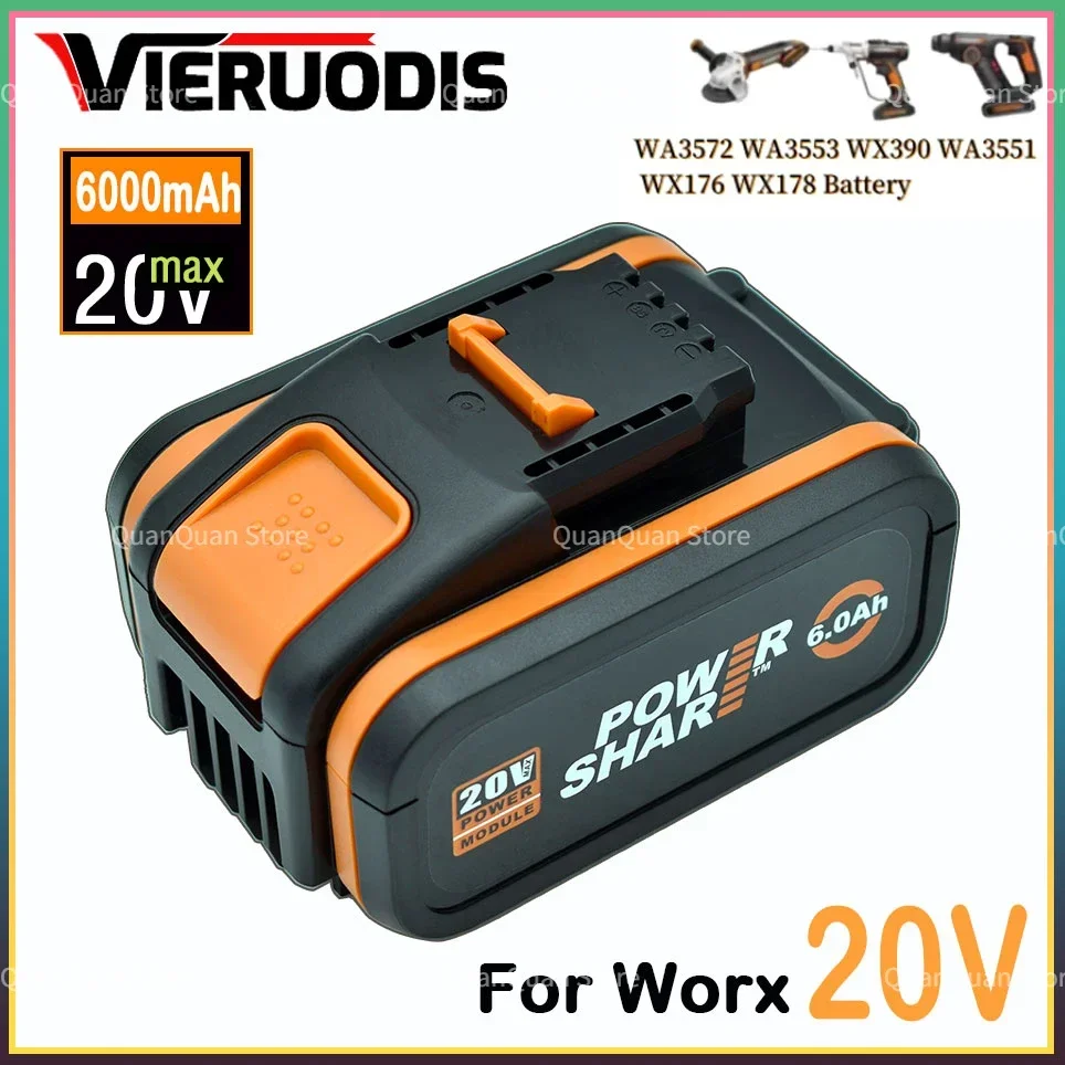 

For Worx WA3553 20V 6.0Ah Battery Cordless Power Tool Spare Batteriies WA3551 WA3572 WA3553 WX390 WX176 WX178 Battery